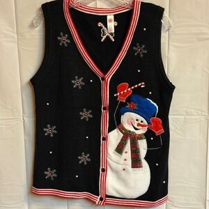 Snowflake Snowman Christmas Sweater Vest Womens Size M Holiday‎ Party